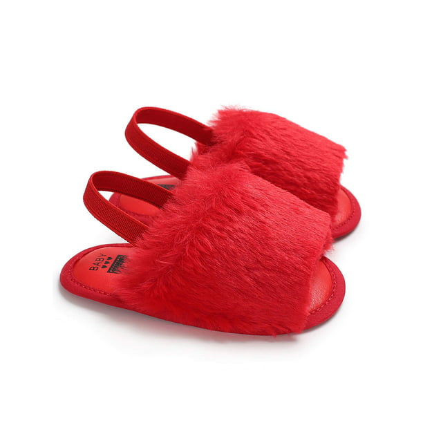 Baby Toddler Girls Infant Soft Sole Fluffy Fur Crib Shoes Slippers Pram Sandals 